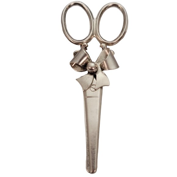 Sterling Silver Scissors With Bow Brooch Pin E246